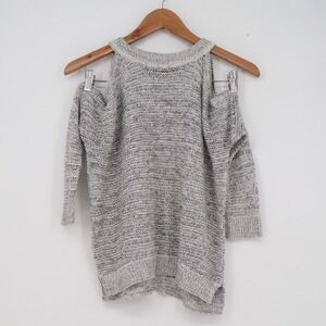 Express Womens Cold Shoulder Marled Knit Sweater Grey White Size XS